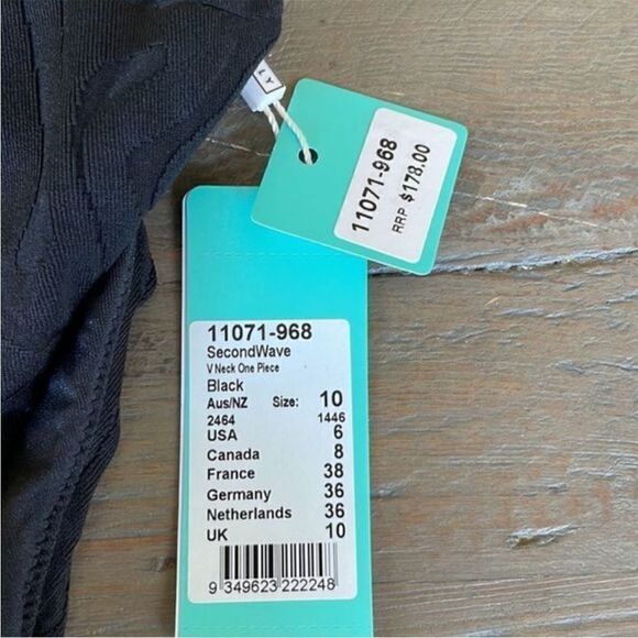 Anthropologie x Seafolly Second Wave V Neck One Piece Swimsuit Black US 6 NWT - Picture 8 of 10